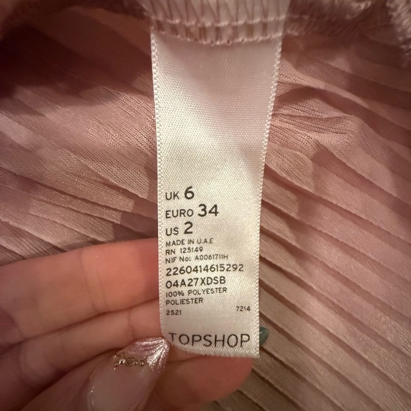 Topshop Blush Pink Long Sleeve Pleated Tiered Mini Dress Size 2/XS - Picture 4 of 8
